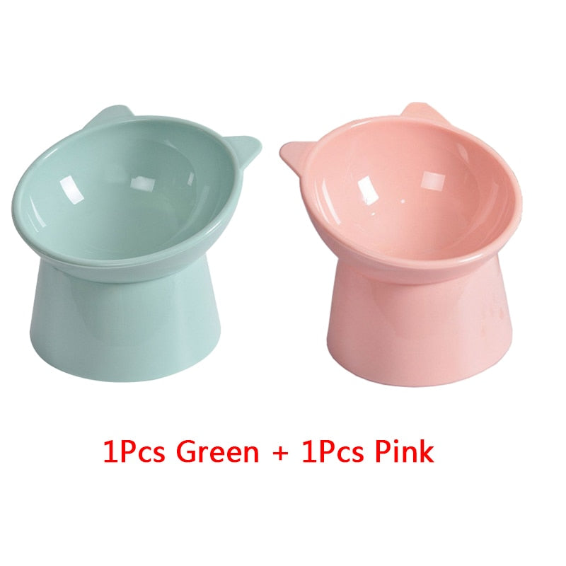 2Pcs/set Cat Bowl High Foot Dog Bowl 45°Neck Protector