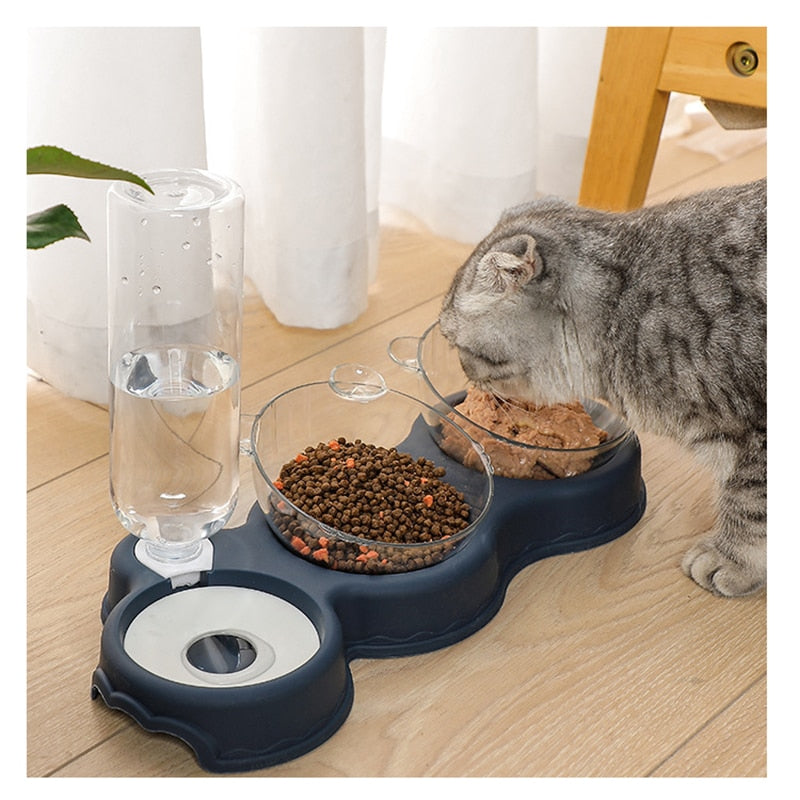 3 in 1 Cat Food Bowl Automatic Feeder Water Dispenser